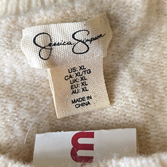 NWT Creme Balloon Sleeve Popcorn Knit Sweater ROSETTES Jessica Simpson XL - Picture 2 of 5